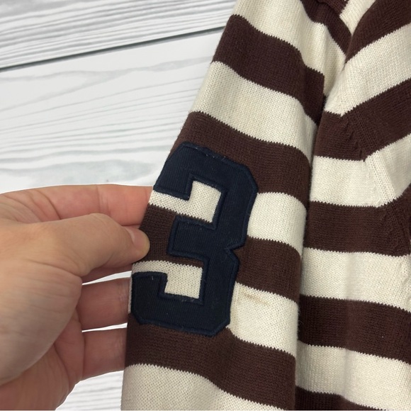 VTG POLO RALPH LAUREN BIG PONY #3 JERSEY SWEATER BROWN WHITE STRIPED XL - Picture 7 of 14